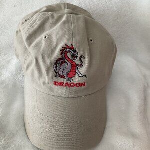Dragon Baseball Cap Embroidered Cotton Strap Back Adjustable Hat Tan Red